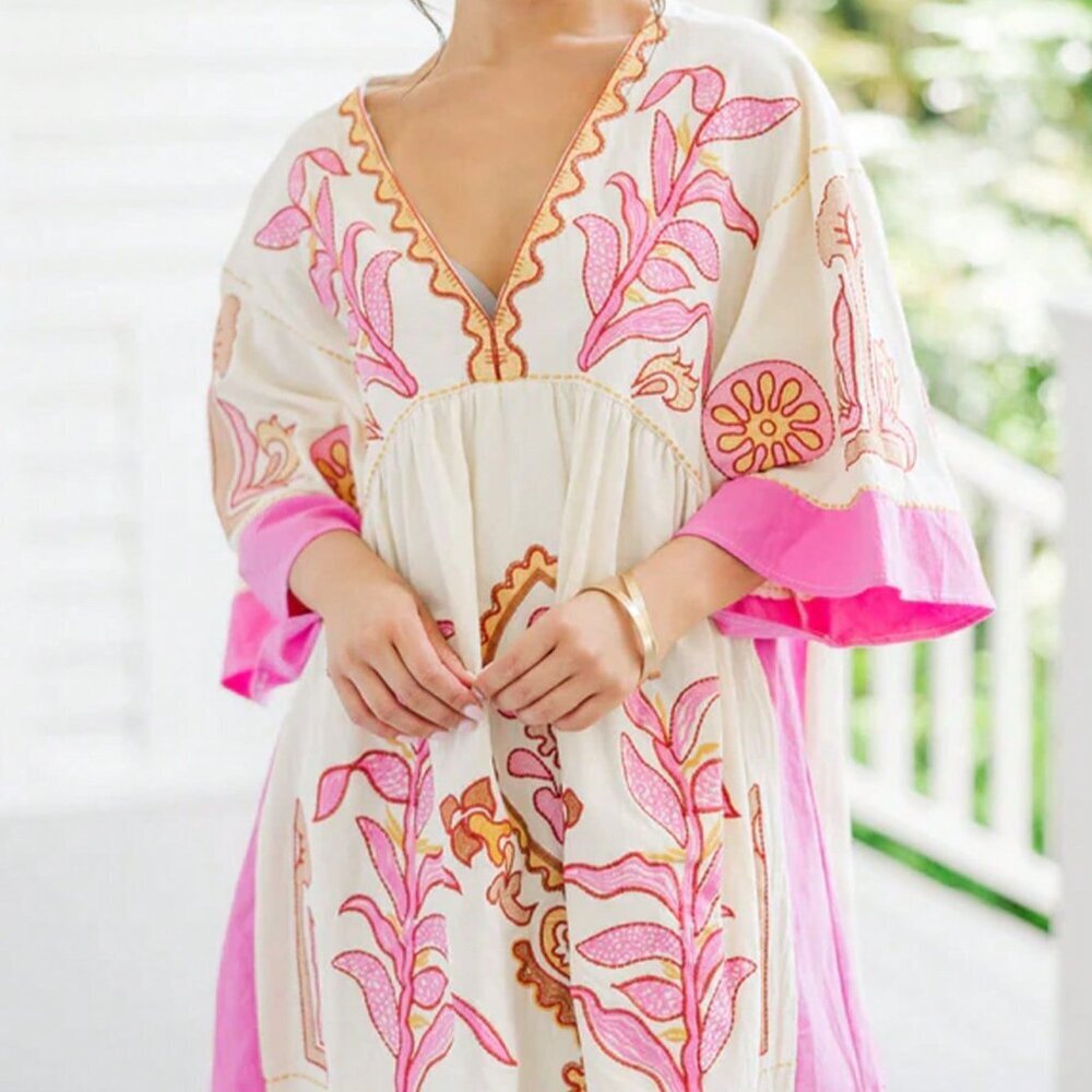 Pink Bohemian Women's Floral Vacation Dress - Picture 4 of 5